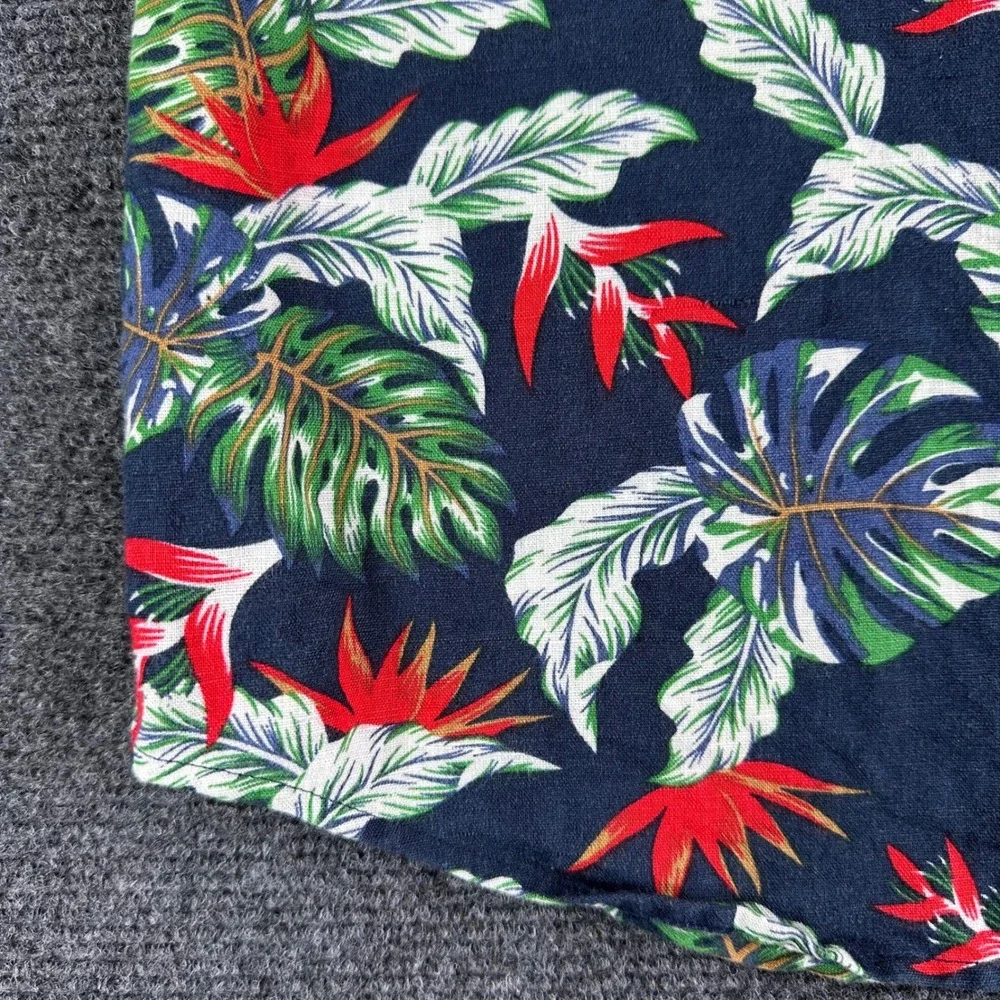 Banana‎ Republic Button Up Mens M Medium Blue Tropical Floral Linen Cotton Slim